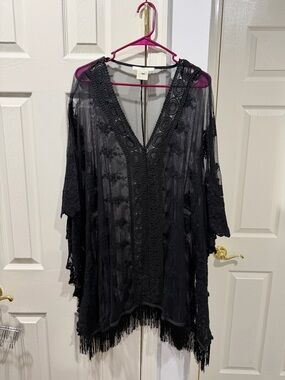 Solitaire Black Mesh Lace Swim Cover-Up